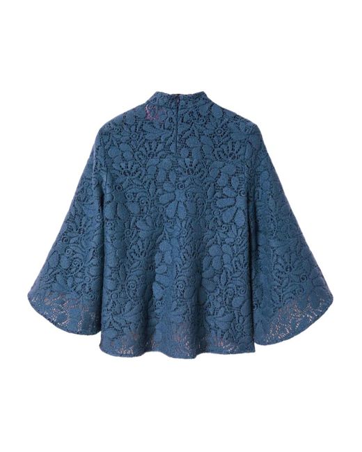 LaDoubleJ Blue Floral-Pattern Lace Blouse