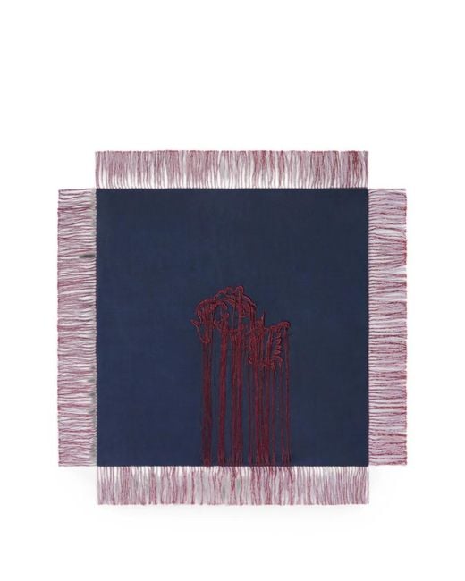 Dries Van Noten Blue Embroidered Silk Scarf for men
