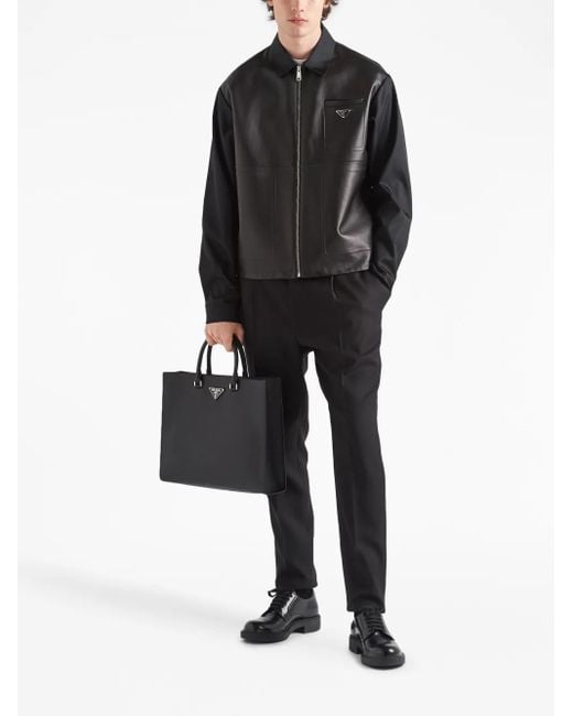 Prada Black Re-Nylon Leather Jacket for men