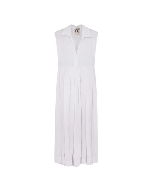 Semicouture White Collared Pleated Dress