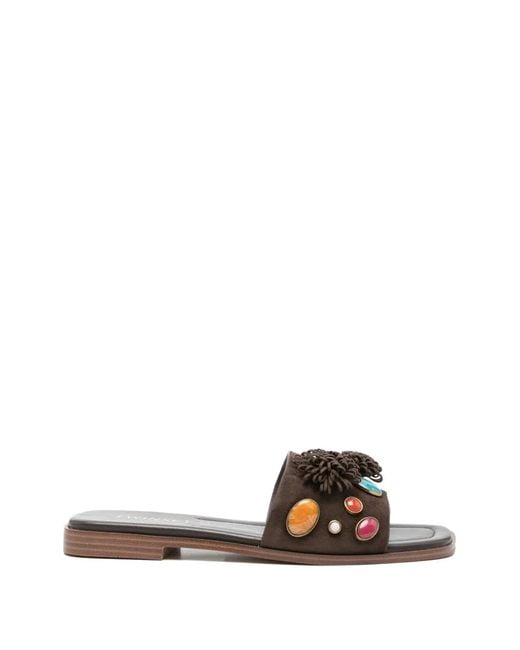 Twinset White Suede Slides With Decorative Stones