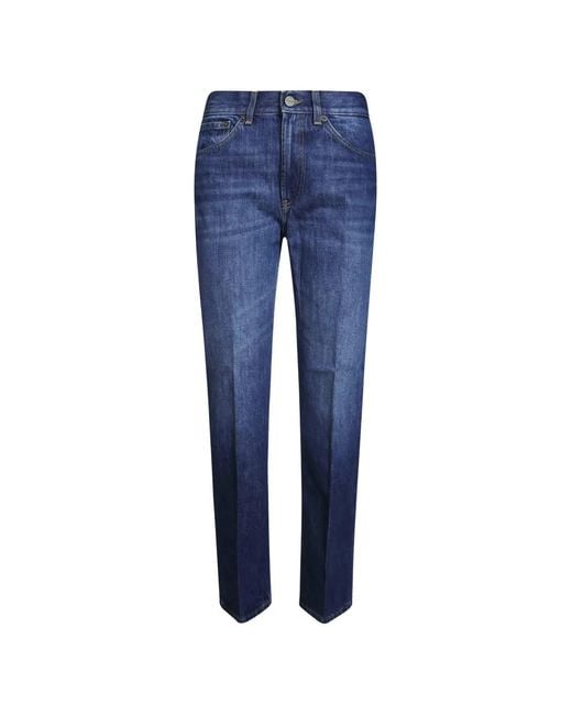 Dondup Blue Logo-Plaque Straight-Leg Jeans