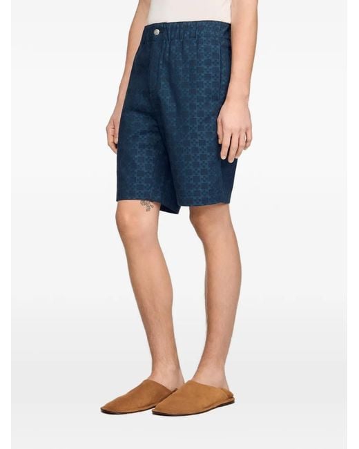 Sandro Blue Square Cross Denim Shorts for men