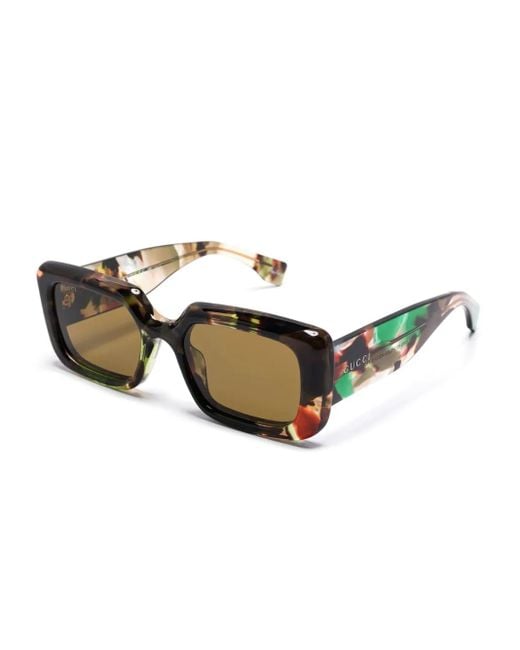 Gucci Natural Rectangular-Frame Sunglasses
