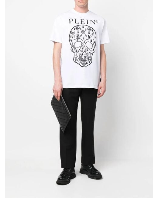 Philipp Plein White Skull-Print Round Neck T-Shirt for men
