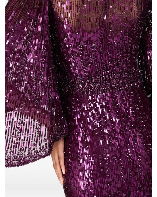 Jenny Packham Purple Ines Sequin-Embellished Maxi Dress