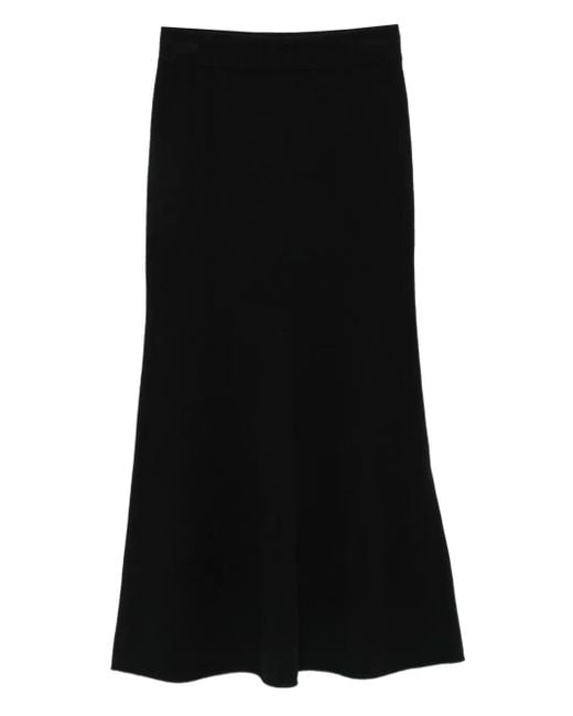 Drykorn Black Ribbed Flared Midi Skirt