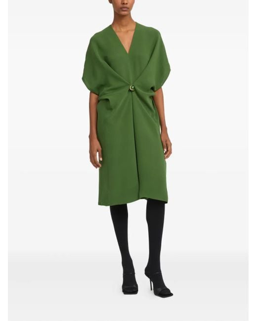 Yves Salomon Green Draped Twist-Front Midi Dress