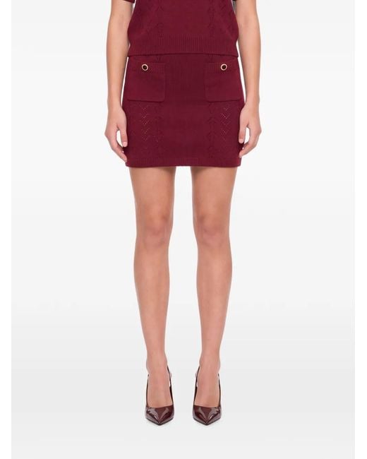 Alessandra Rich Red Short Pointelle-Knit Pocket-Detail Skirt