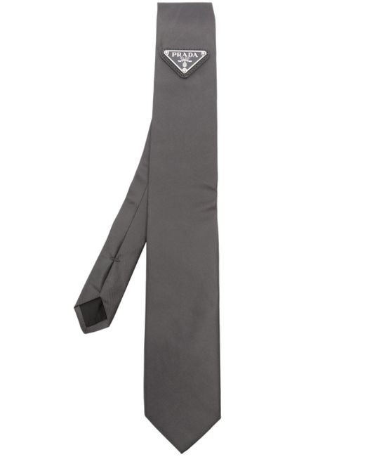 Prada White Triangle-logo Silk Tie for men