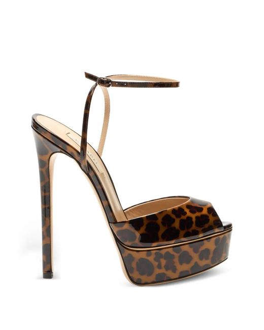 Casadei White Flora Leopard-Print Platform Sandals