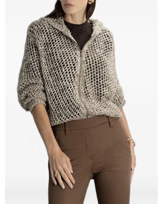 Brunello Cucinelli Brown Sequin-Embellished Hooded Cardigan