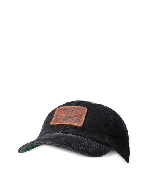 RRL Black Corduroy Logo-Patch Cap for men