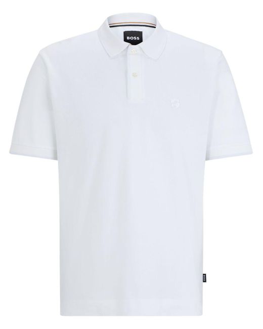 Polo en coton à logo brodé Boss pour homme en coloris White
