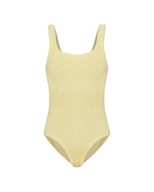 Hunza G Yellow Square-Neck Crinkled Swimsuit
