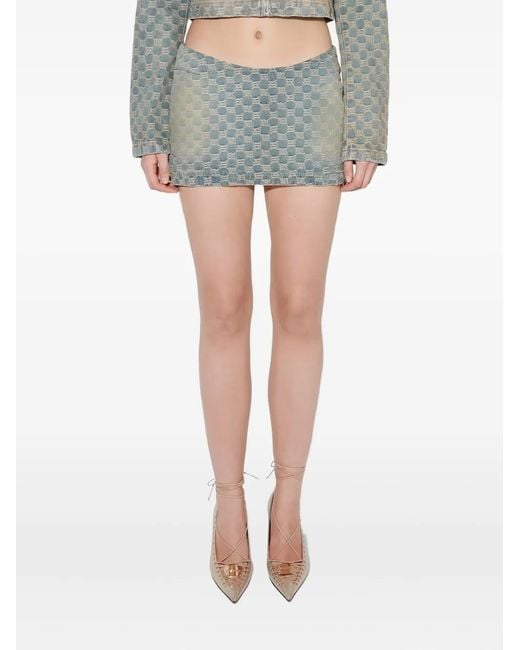 M I S B H V Blue Monogram-Pattern Mini Skirt