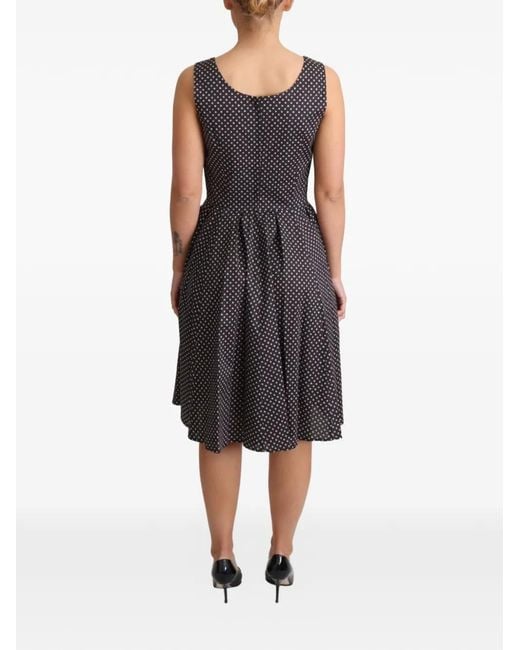 Dolce & Gabbana Black Aline Floral-Print Pleated Dress