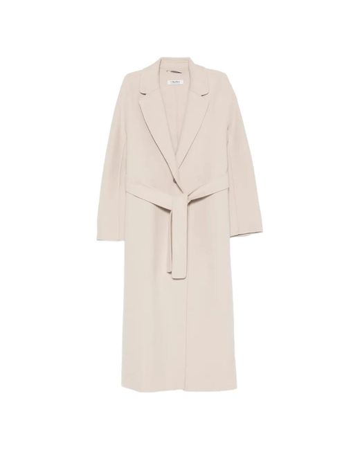 Max Mara White Esturia Belted Notch-Lapel Coat