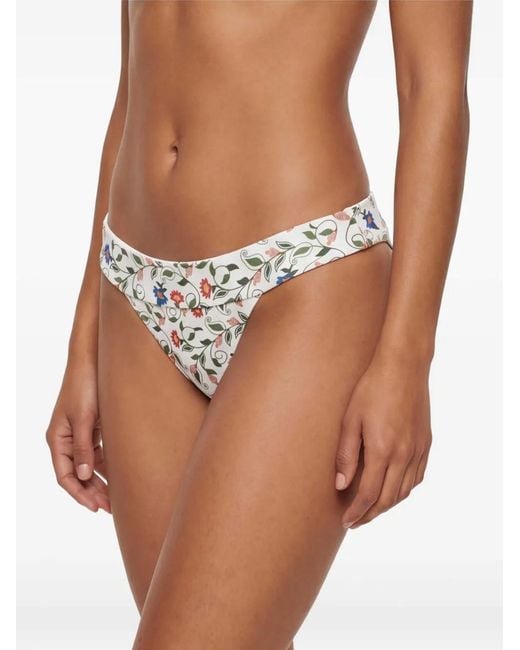 Farm Rio White Stitched Garden Floral-Print Bikini Bottoms