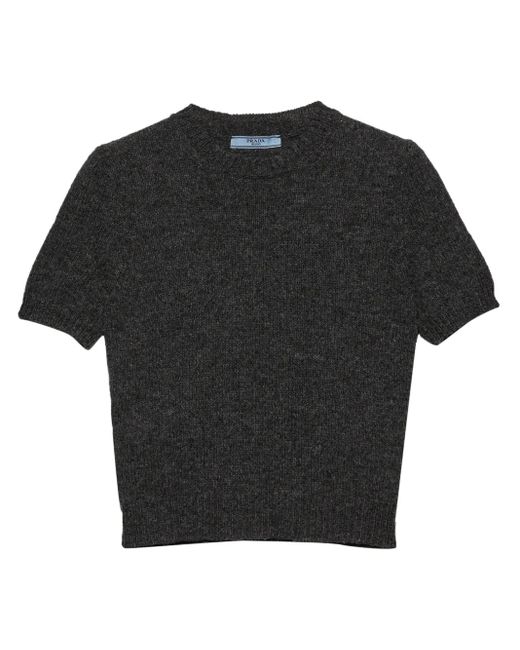 Prada Black Short-Sleeve Cashmere Top