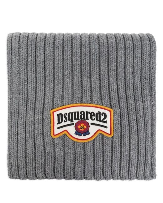 DSquared² Gray Logo Patch Scarf for men