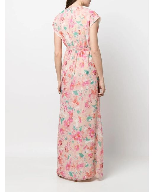 Patrizia Pepe Pink Floral Print V-Neck Maxi Dress