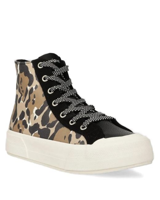 Desigual Black Animal-Print High-Top Sneakers
