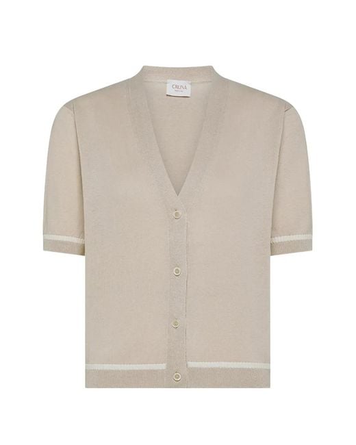 Cruna White V-Neck Striped Knitwear