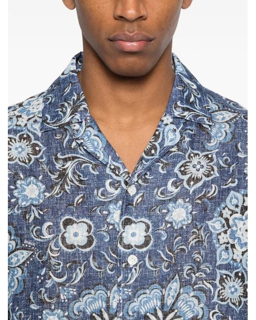 Isaia Blue Chemise À Fleurs for men