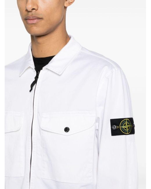 Stone Island White Compass-badge Shirt Jacket for men