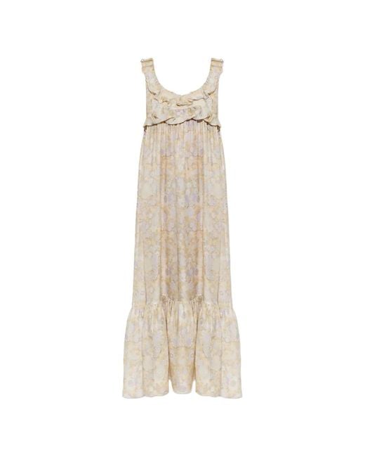 Chloé White Silk Dress With Floral Motif