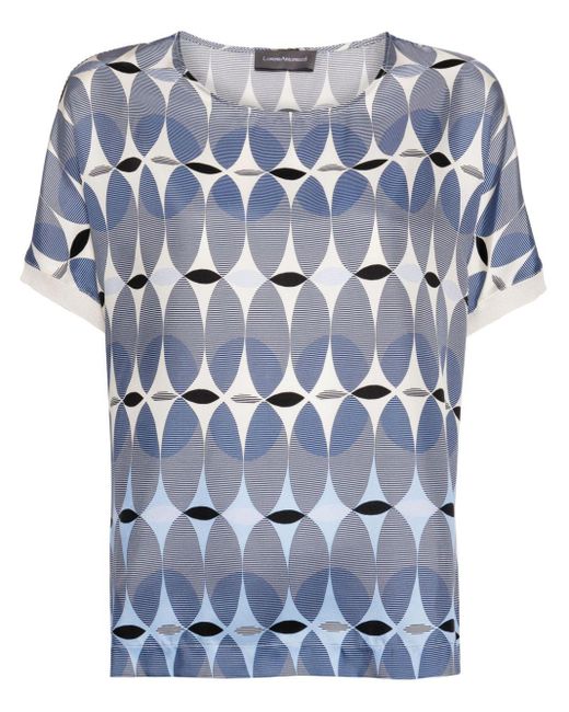 T-shirt en soie à imprimé géométrique Lorena Antoniazzi en coloris Blue