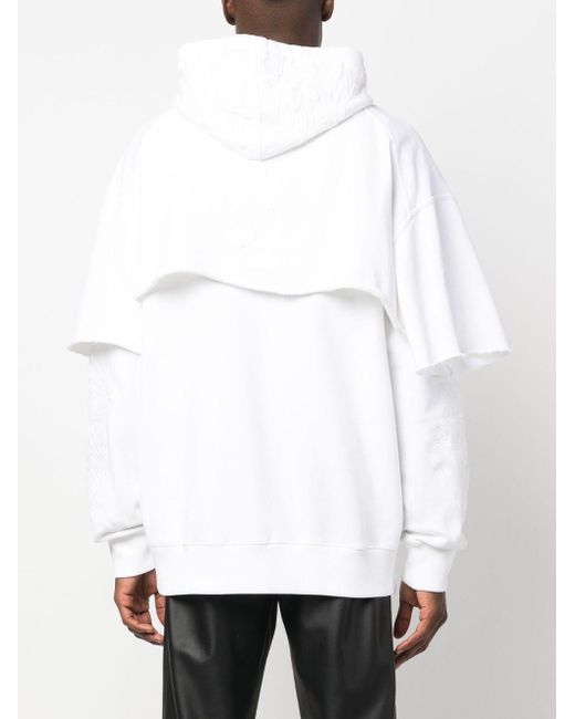 Givenchy White Layered Drawstring Cotton Hoodie for men