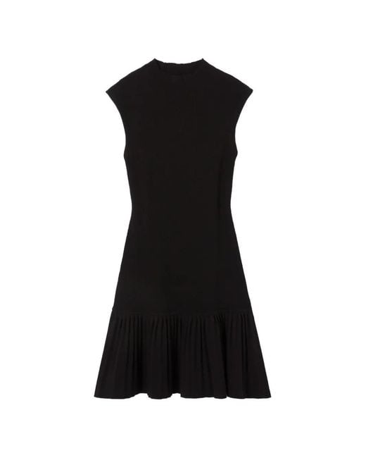 claudie pierlot knitted dress Claudie Pierlot Maud Navy Blue Textured Knit Belted Fit And Flare Dress T2  UK 10 main image 0