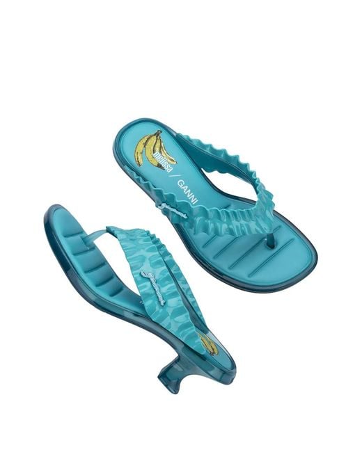 Melissa Blue X Ganni Ruffled Kitten-Heel Sandals