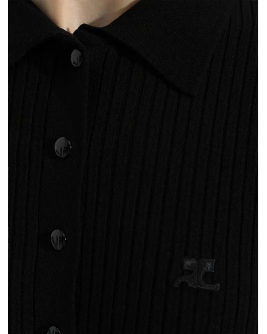 Courreges Black Ribbed-Knit Button-Up Dress