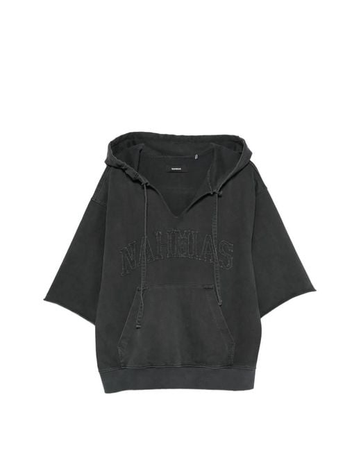 NAHMIAS Black Logo-Patch Short-Sleeve Hoodie for men