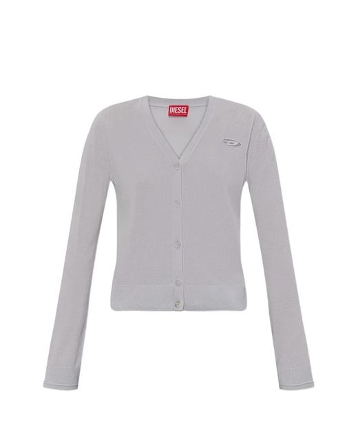 DIESEL White Wool Cardigan With Cut-Out Logo