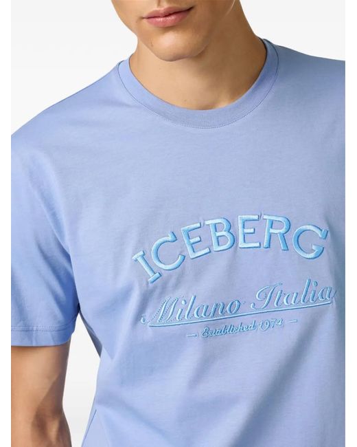 Iceberg Blue Embroidered T-Shirt for men