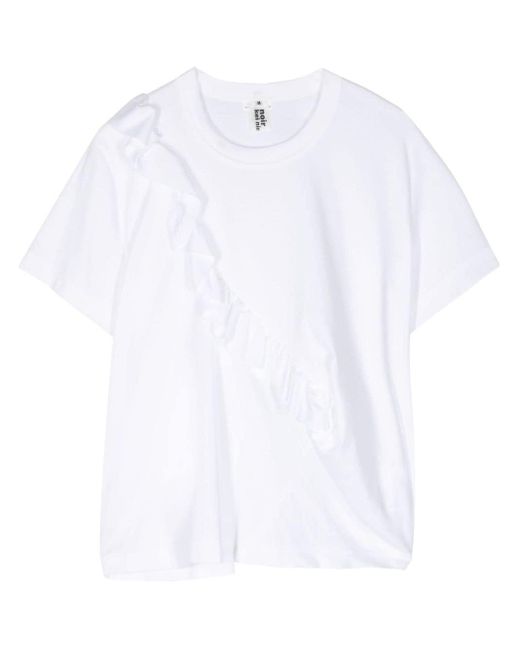 Noir Kei Ninomiya White Ruffle-detailing Cotton T-shirt