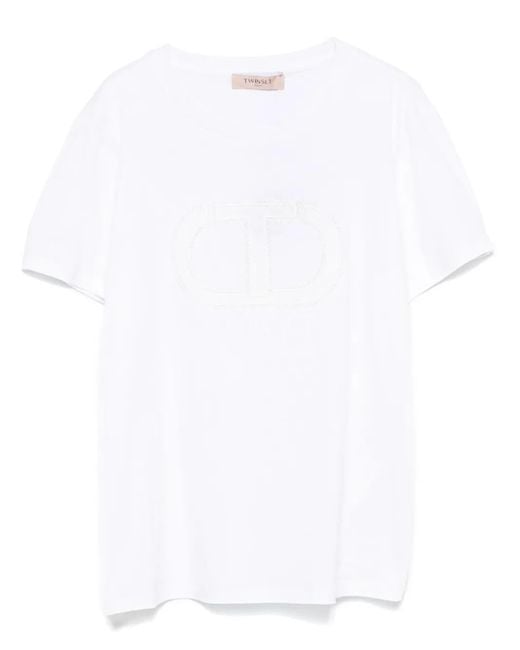 Twinset White Logo-Embroidered T-Shirt