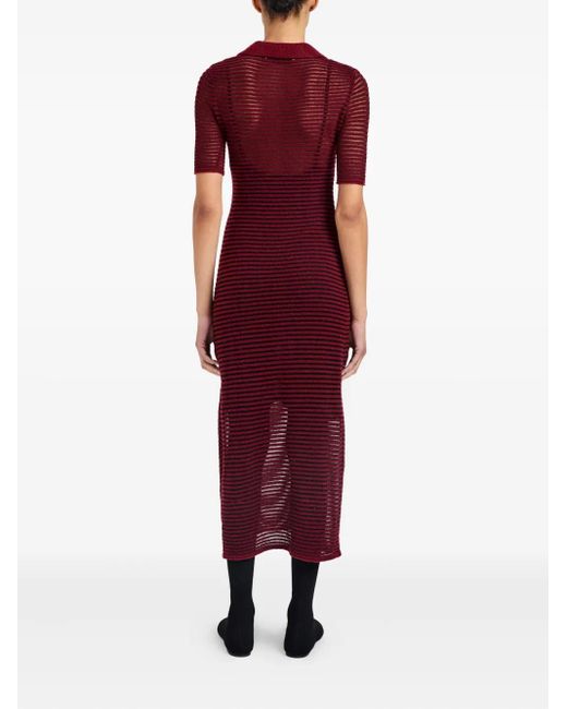 Proenza Schouler Red Meline Striped Polo-Collar Midi Dress