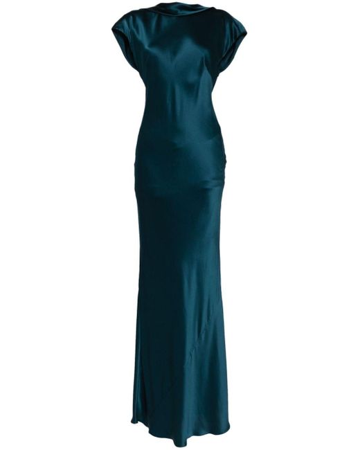 Michelle Mason Zijden Avondjurk Met Open Rug in het Blue