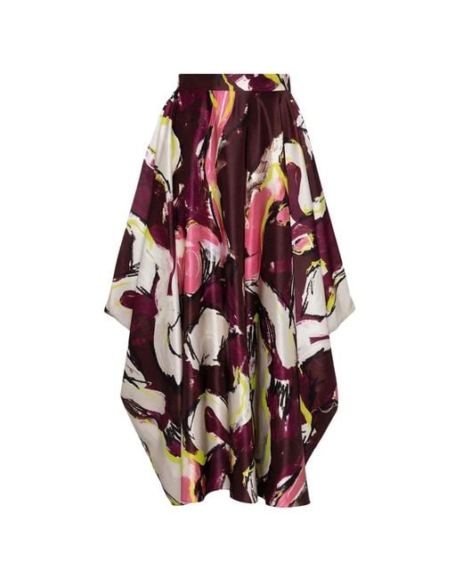 Roksanda Red Amari Brush-Print Draped Maxi Skirt