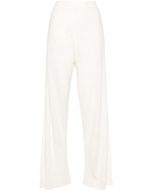Allude White Fine-knit Straight Trousers