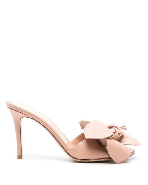 Gianvito Rossi Pink Floral-appliqué Leather Mules