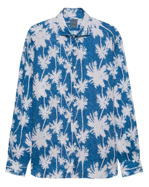 Barba Napoli Leinenhemd mit Palmen-Print in Blue für Herren