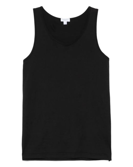 Sunspel Black Cotton Tank Top for men