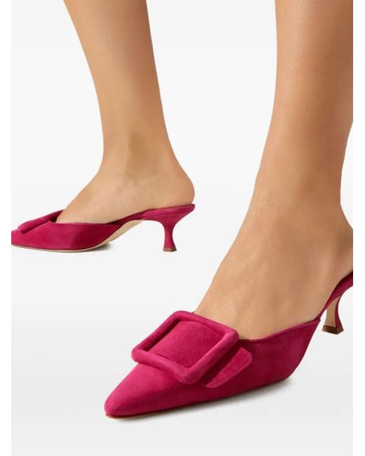 Manolo Blahnik Pink Mules Maysale À Bout Pointu
