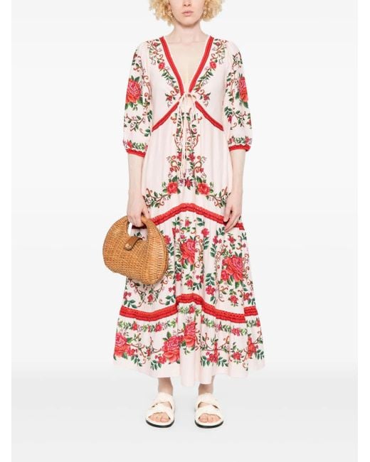 Farm Rio Red Floral-Jacquard Maxi Dress